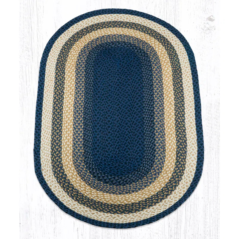 Earth Rugs Light Blue/Dark Blue/Mustard Braided Area Rug