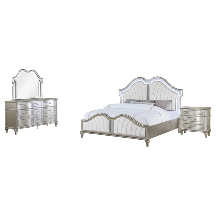 Alma Evangeline 4-Piece Queen Bedroom Set Silver Oak