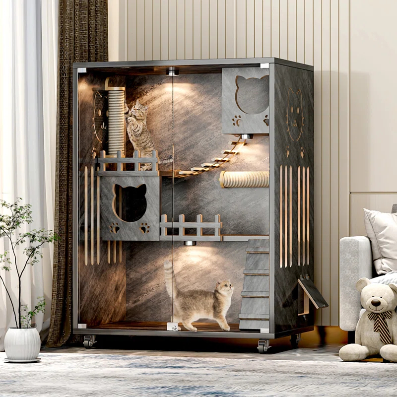 Tucker Murphy Pet™ Desara Wooden Cat Villa, Large Cat Enclosure, Indoor Enclosed Cat House