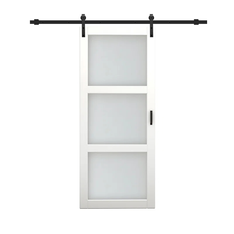 Calhome 36'' x 84'' Solid + Manufactured Wood Glass with Installation Hardware Kit Barn Door