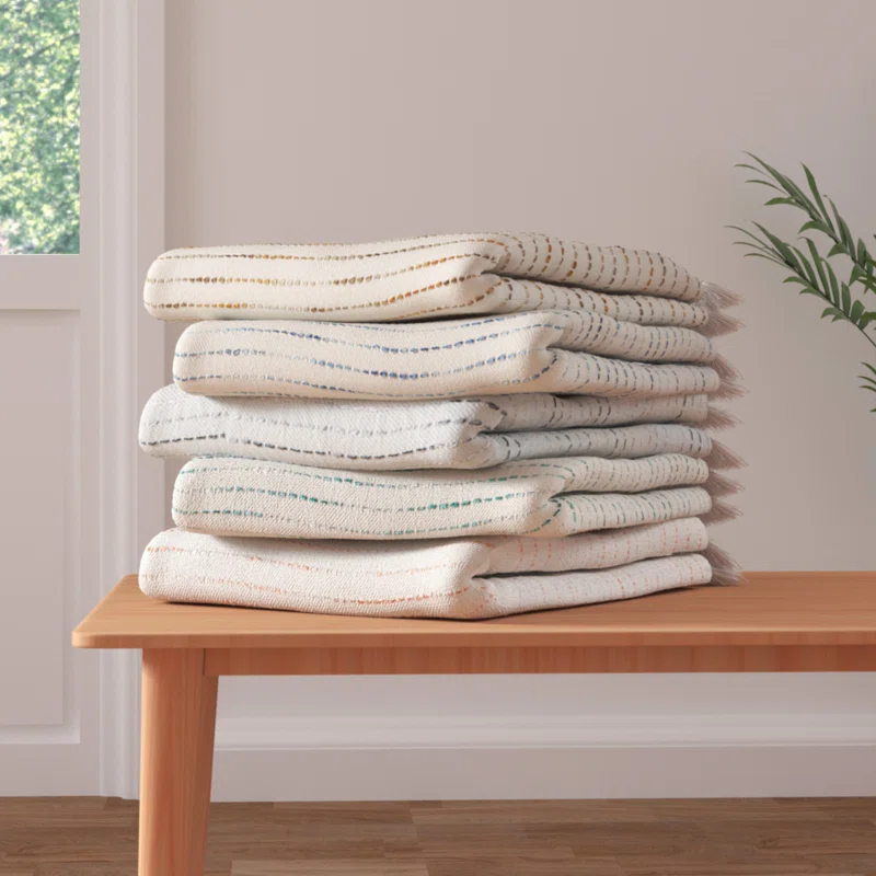 Deep Ombre Striped Handmade Woven Throw Blanket with Fringe