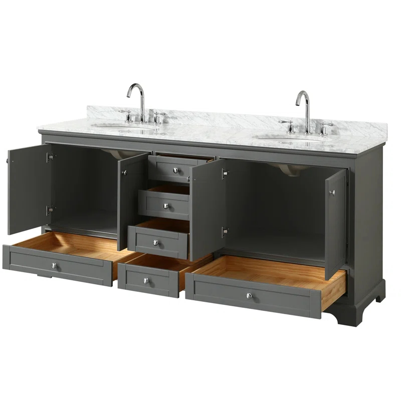 Wyndham Collection Deborah 80'' Double Bathroom Vanity with Marble Top