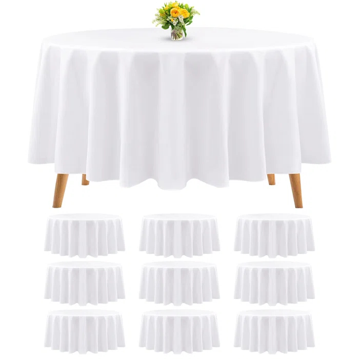 Hokku Designs 10 Packs Premium Round Tablecloth 90 Inch White Polyester Table Cloth Bulk Washable Polyester Fabric Tablecloths Table Cover For Wedding Party Banquet Buffet Table Holiday Dinner (White, 90 Inch)