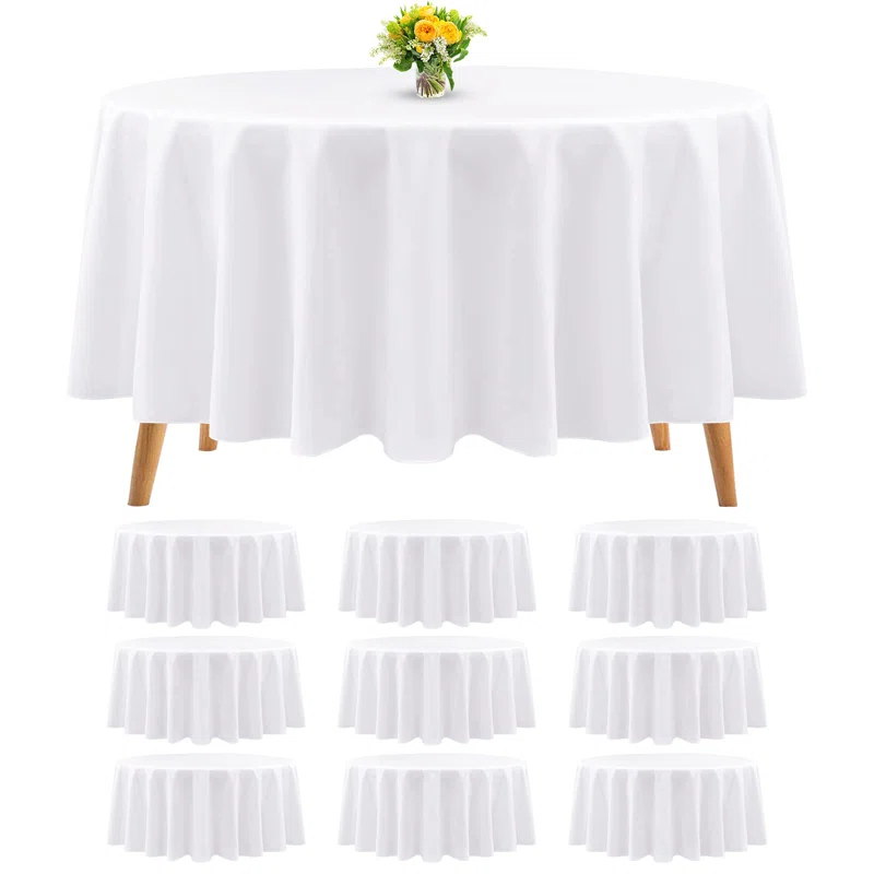 Hokku Designs 10 Packs Premium Round Tablecloth 90 Inch White Polyester Table Cloth Bulk Washable Polyester Fabric Tablecloths Table Cover For Wedding Party Banquet Buffet Table Holiday Dinner (White, 90 Inch)