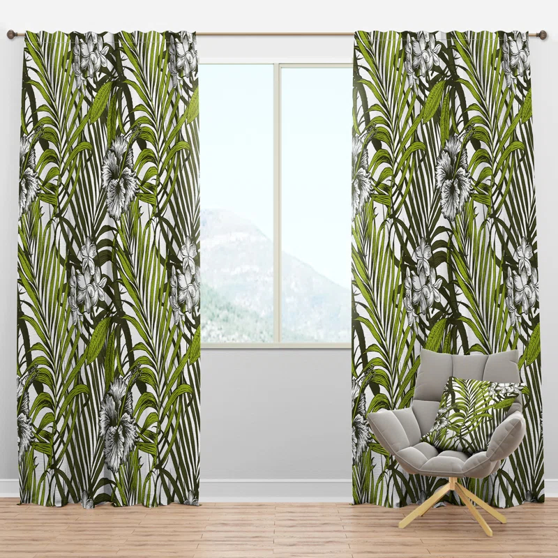 Design Art Tropical Palm Leaves I - Mid-Century Curtain - Velvet Room darkening - 1 panel