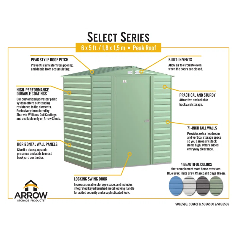 Arrow Select Steel Storage Shed, 6x5
