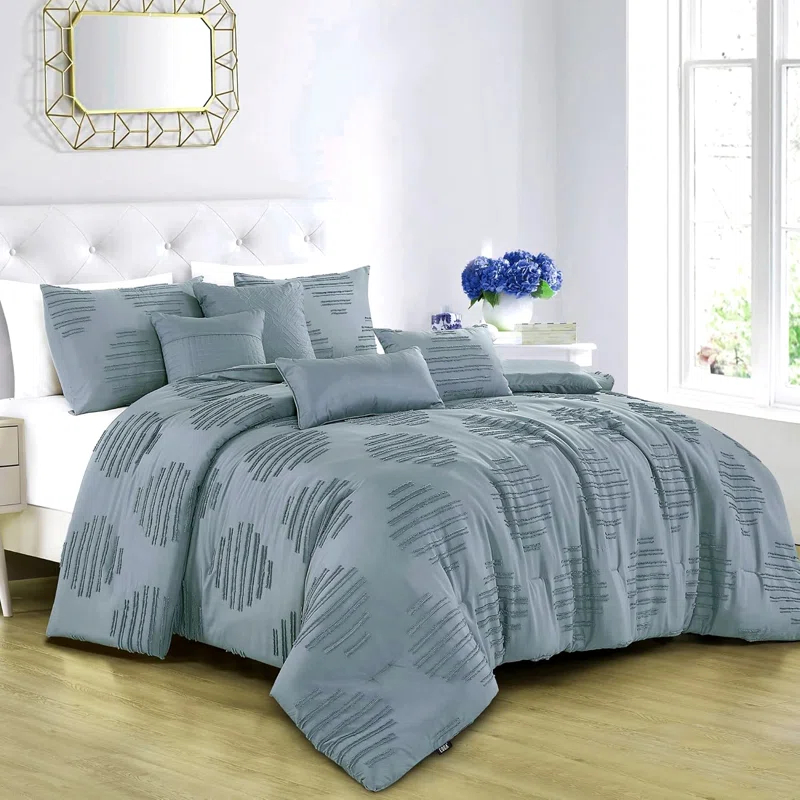 Home Mart Goods 7 Piece Teal Blue Geometric Bedding Comforter Set