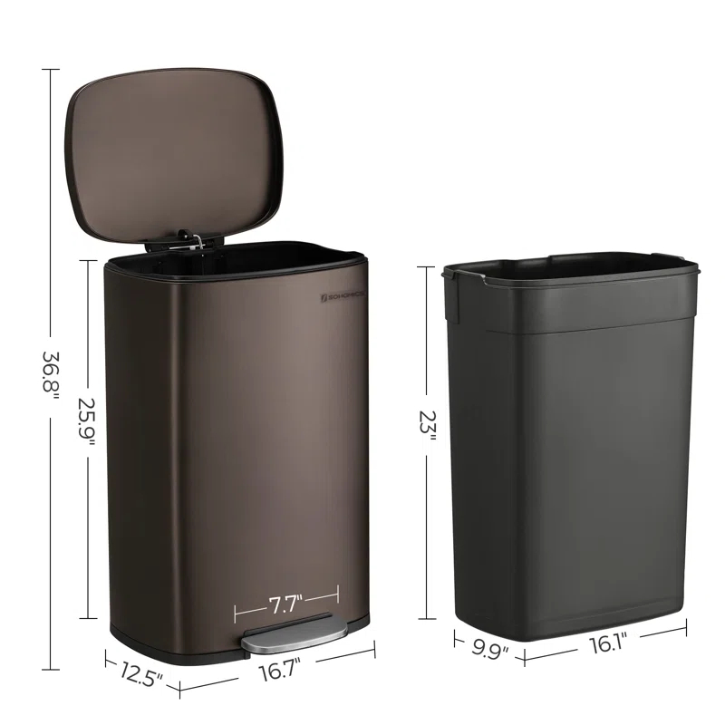 Songmics Stainless Steel Step On Fingerprint-resistant Trash Can with Back Handle
