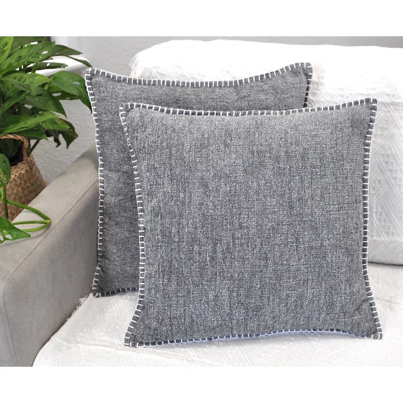 Oveesha Tassel Soft Chenille Throw Pillow Covers With Stitched Edge (Set of 2)