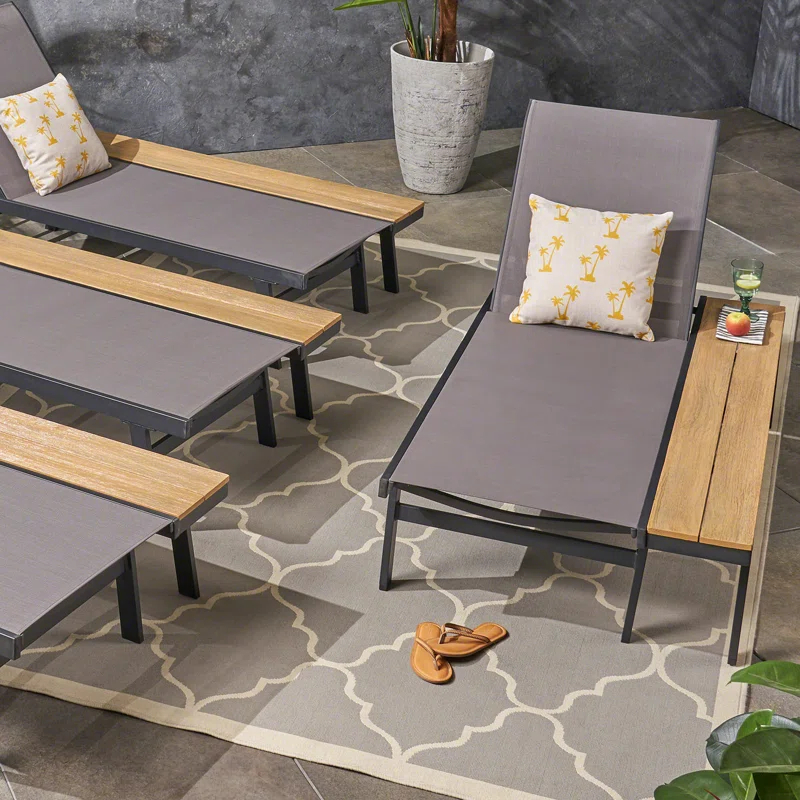 Union Rustic Absinthe Outdoor Metal Chaise Lounge Set with Table (Set of 4)