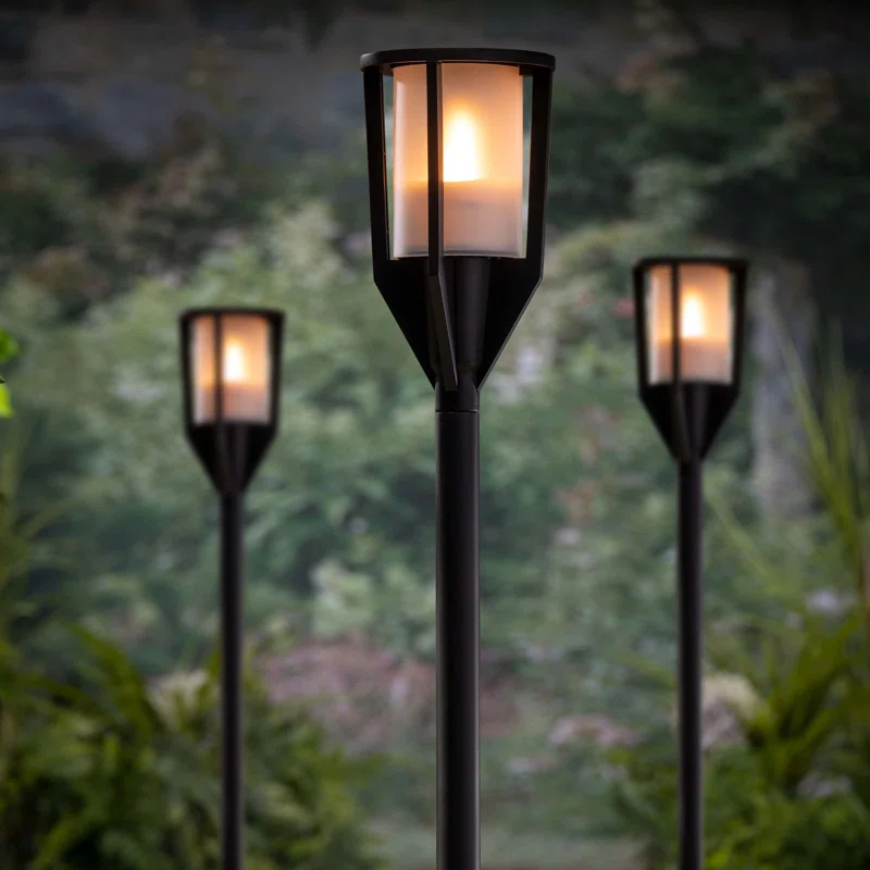 Everlasting Glow 38 In H Black Solarillumaflame Yard Stake Torch Lantern