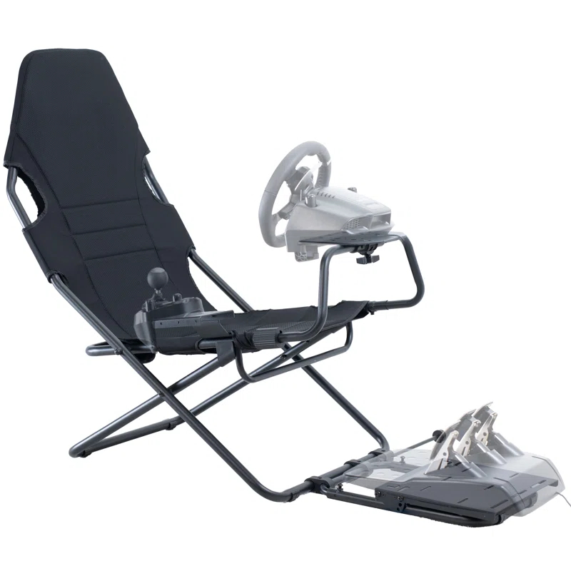Vivo Black Folding Racing Simulator Cockpit With Wheel Stand