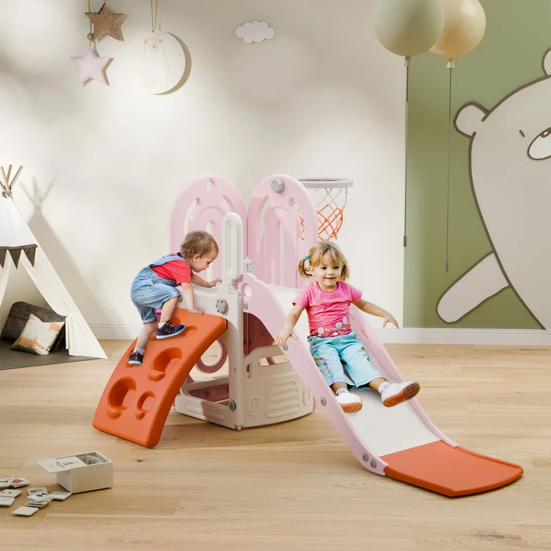 4 in 1 Toddler slide, Kids Slide with Climber Outdoor Indoor Slide Climbing Theme Playset