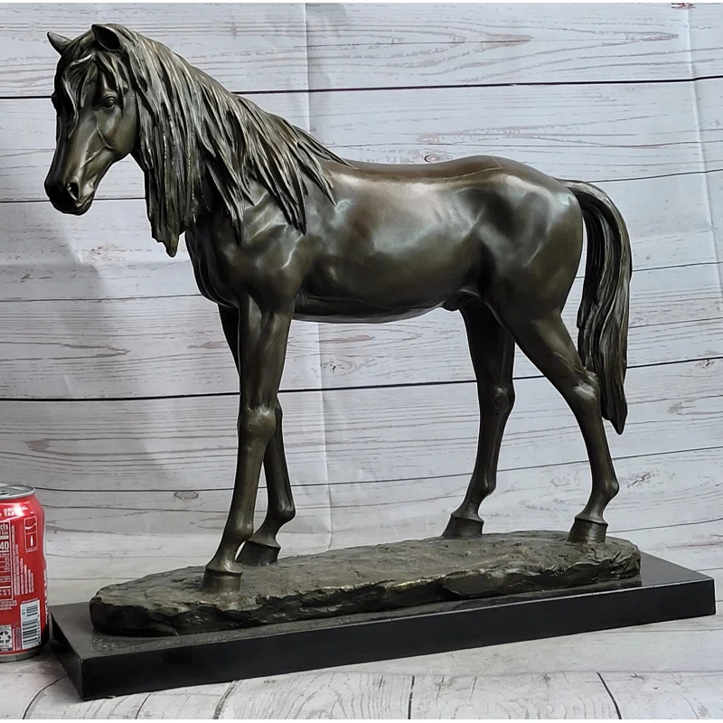 Canora Grey Bronze Metal Horse Mare Equestrian Decor Sculpture Statue Figure By Pj Mene On Marble Base