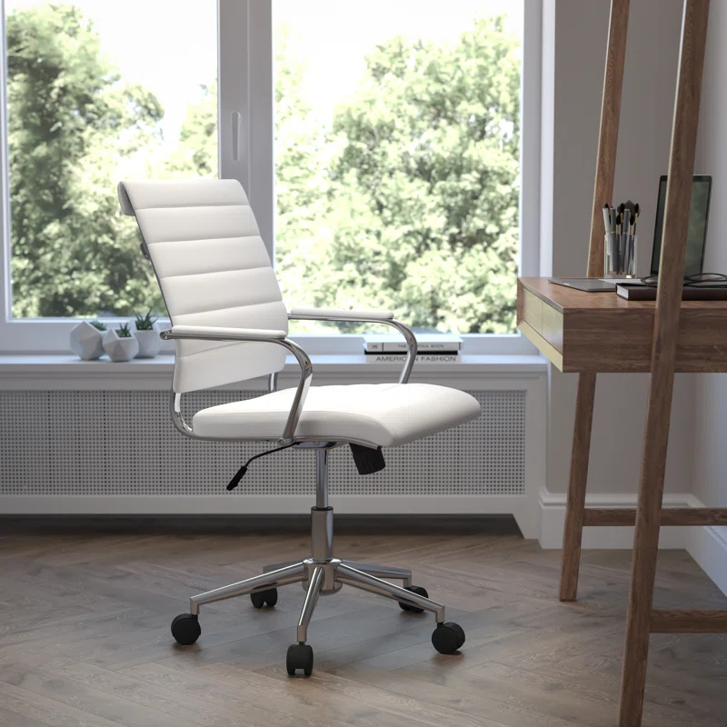 Flash Furniture Mid-Back Armless LeatherSoft Ribbed Executive Swivel Office Chair