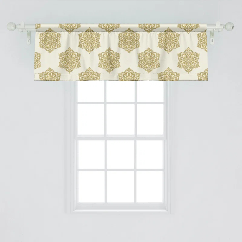 Ambesonne Victorian Valance Pack of 2 Damask Inspired Motifs Eggshell Dark Khaki