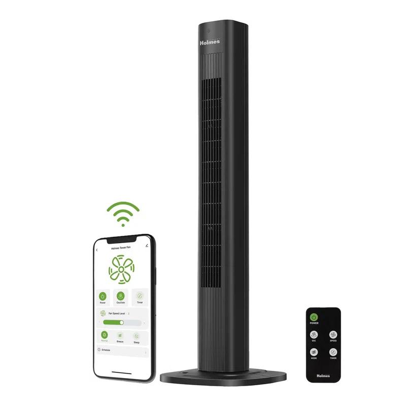 Holmes 36" SmartConnect Wi-Fi Oscillating Digital Tower Fan, 3 Speeds, Remote Control
