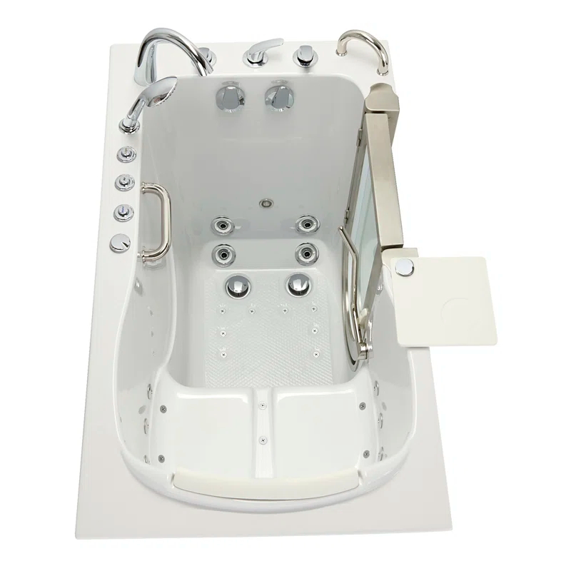 Ella Walk In Baths 931185P Royal 32"x52" Acrylic Air and Hydro Massage Walk-In Bathtub, 5 Piece Fast Fill Faucet, 2" Dual Drain