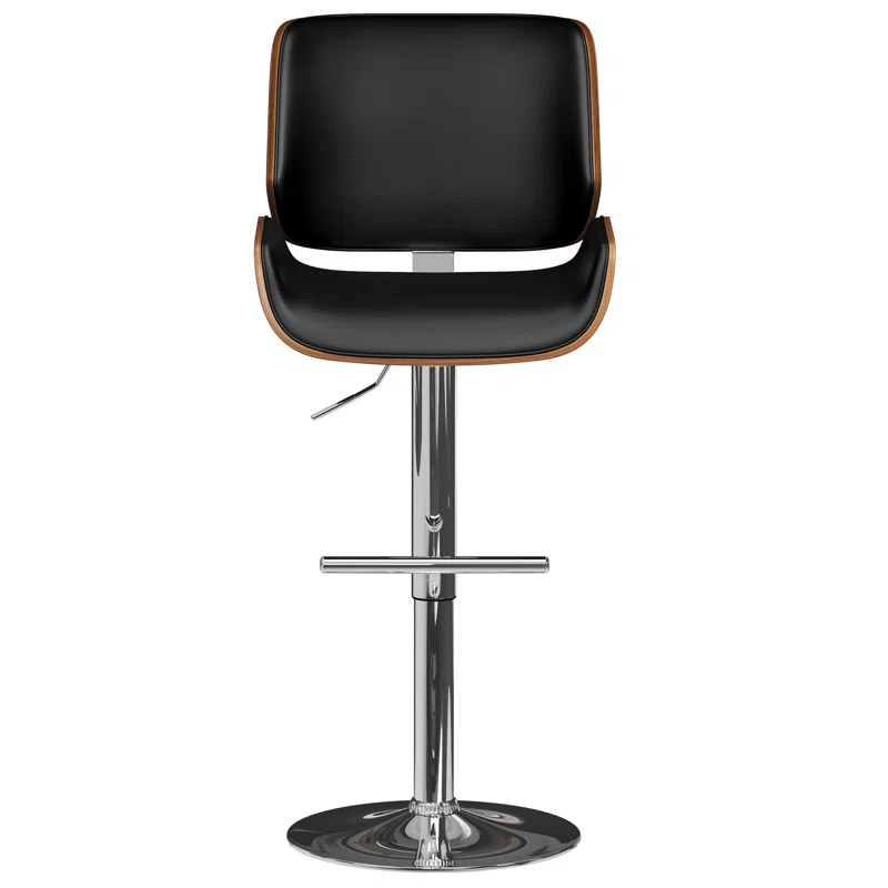 Simpli Home Dixie Adjustable Swivel Upholstered Mid-Century Modern Bar Stool with Bentwood Frame and Footrest