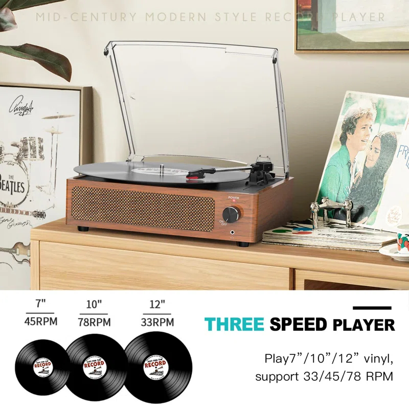 BEACHWATER POOL & SPA, LLC Vinyl Record Player With Speakers Vintage Turntable For Vinyl Records Belt-Driven Turntable Support 3-Speed Bluetooth Playback Headphone AUX RCA Line LP Vinyl Players For Sound Enjoyment Retro