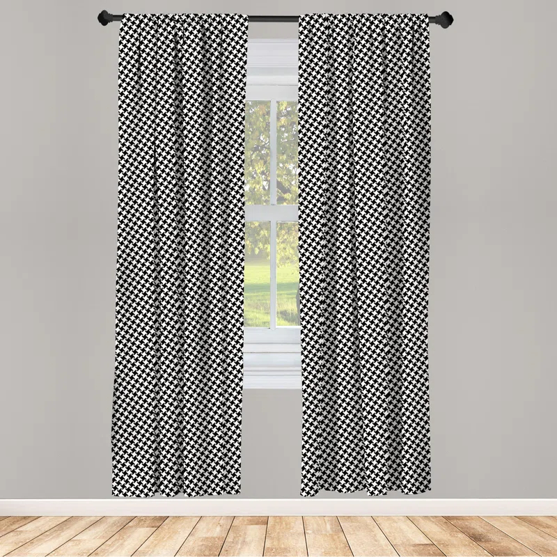 Ambesonne Houndstooth Semi-Sheer Rod Pocket Curtain Panels (Set of 2)