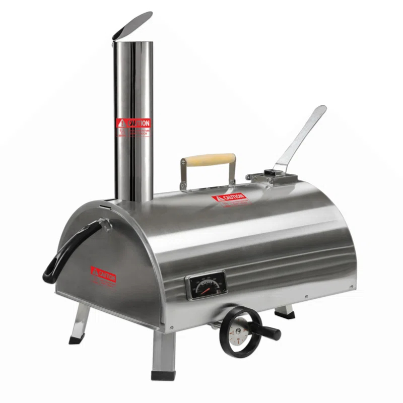 Builddecor Silver Pizza Oven Outdoor 12" Semi-Automatic Rotatable Pizza Ovens Portable Stainless Steel Wood Fired Pizza Oven Pizza Maker With Built-In Thermometer Pizza Cutter Carry Bag