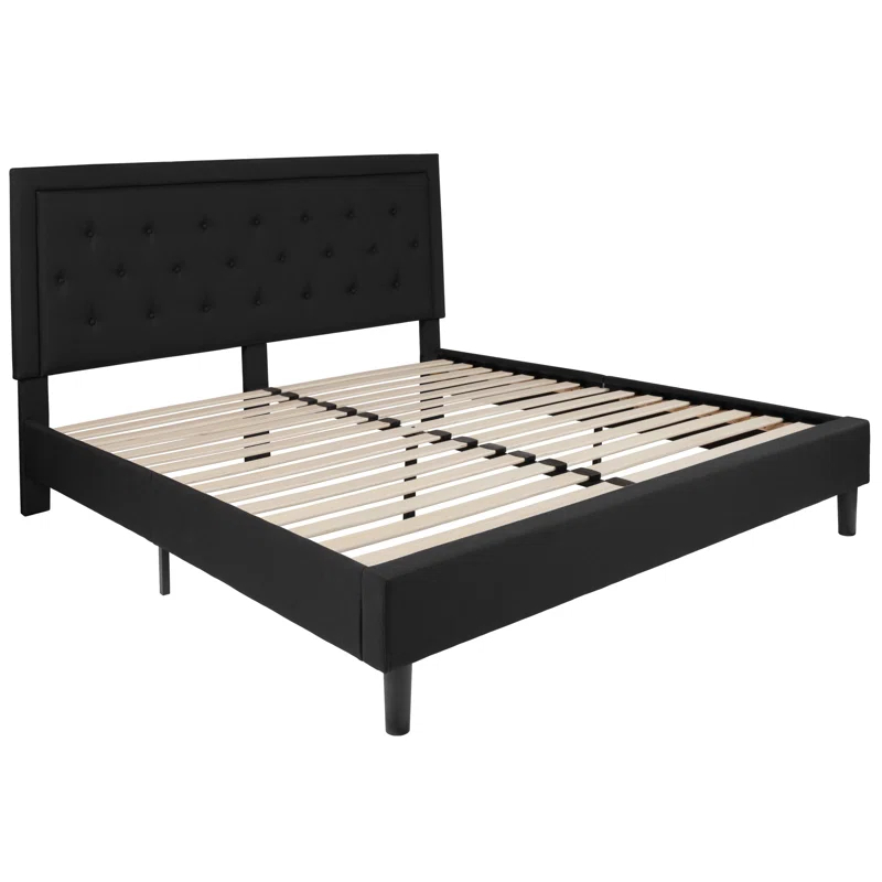 Lark Manor™ Aluino Panel Button Tufted Upholstered Platform Bed Frame - No Box Spring Required