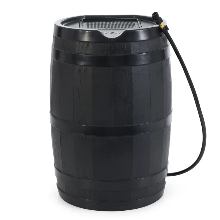 FCMP Outdoor FCMP Outdoor 45 Gallon Outdoor Rain Water Catcher Barrel Container, Black