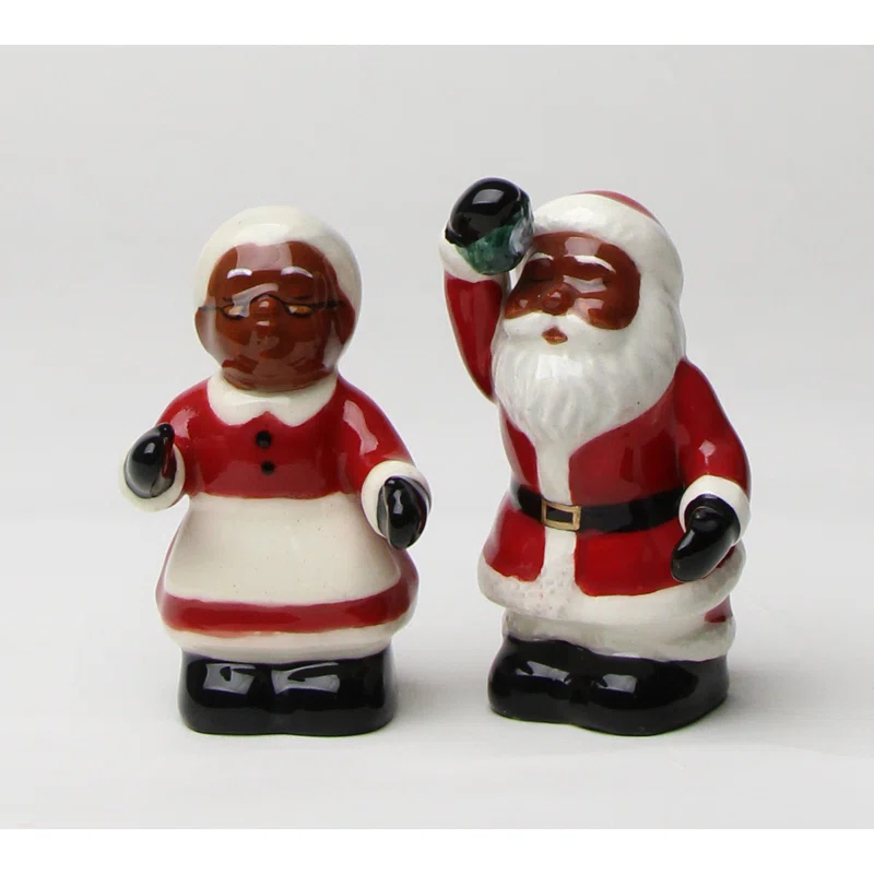 Cosmos Gifts African American Kissing Santa Couple Salt and Pepper Shaker Set