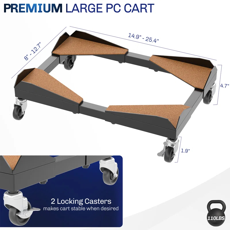 Vivo Vivo Premium Large PC Cart, CPU Rolling Stand, Adjustable Computer Trolley