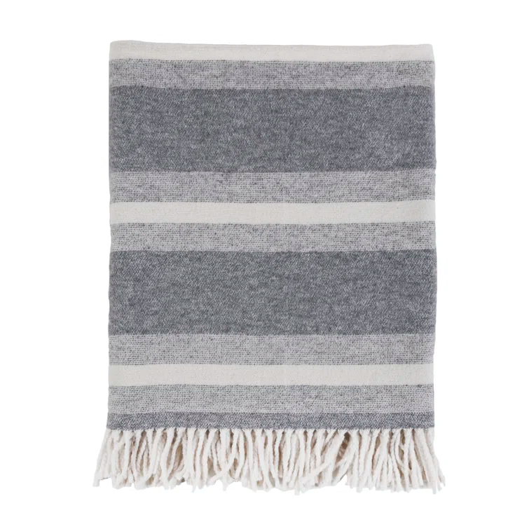 Alpine Luxurious Grey and Ivory Cotton Throw Blanket