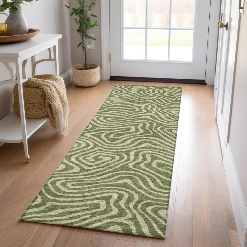 Machine Washable Indoor/Outdoor Chayden ACN1020 Olive Rug