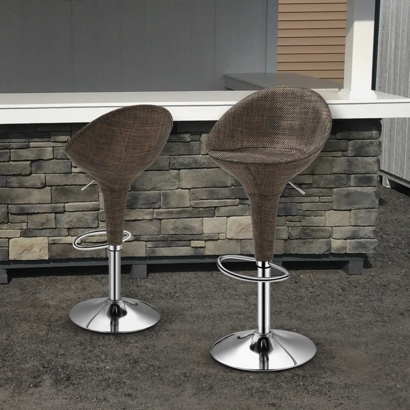 Ivy Bronx Jehanne Adjustable Swivel Bar Stools, Rattan Counter Height Dining Chairs with Backrest and Footrest (Set of 2)