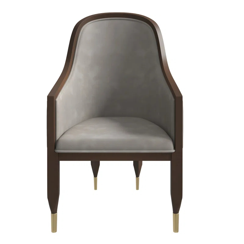 Everly Quinn Jacinto Dining Chair Upholstered In Leather With Rubberwood Frame And Legs With Gold Caps