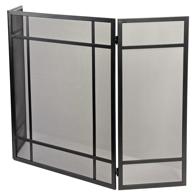 Country Living Pinecrest Mesh Fireplace Screen with Durable 3-Panel Steel Frame - Brass Handles