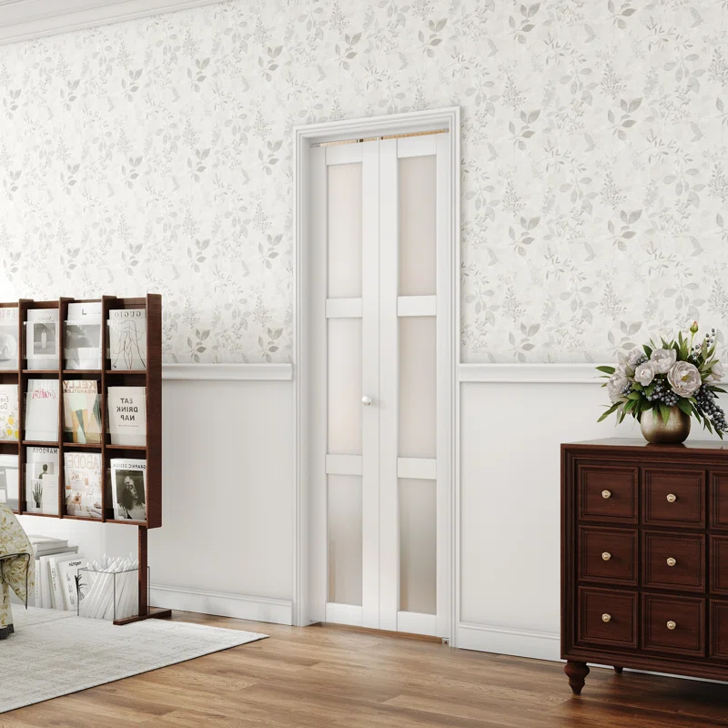 CHIC MODE 3-Lite Frosted Glass Solid Manufactured Wood Prefinished Bi-Fold Door