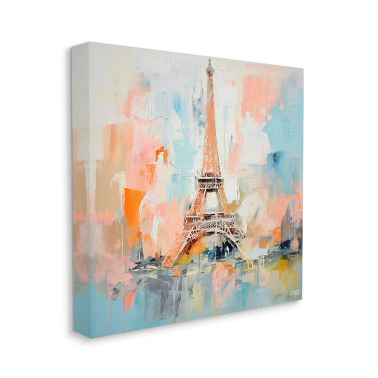 Stupell Industries bb-476-Framed Abstract Pink Eiffel Tower by RB Single Picture Frame Print on Canvas