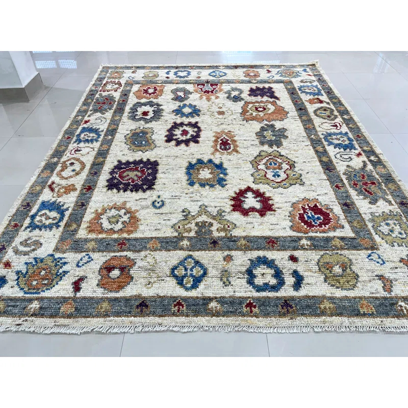 EORC Stylish and Durable Hand Knotted Traditional Oriental Wool Indoor Ivory Rectangle Area Rugs