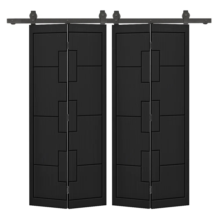 Calhome Modern Bi-Fold Double Barn Door with Sliding Hardware Kit