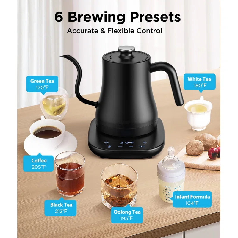 MODERN WALLS LLC Gooseneck Electric Kettle With Temperature Control, Fast Heat Electric Kettle For Pour Over Coffee/Tea, Auto Shut Off & Boil-Dry Protection, 4Hrs Keep Warm, Stainless Steel Inner