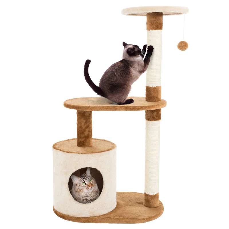 Petmaker PETMAKER 3-Tier Cat Tree - 2 Napping Perches, Kitten Condo, 2 Sisal Rope Scratching Posts, and Hanging Toy - Tower for Indoor Kitties (Brow