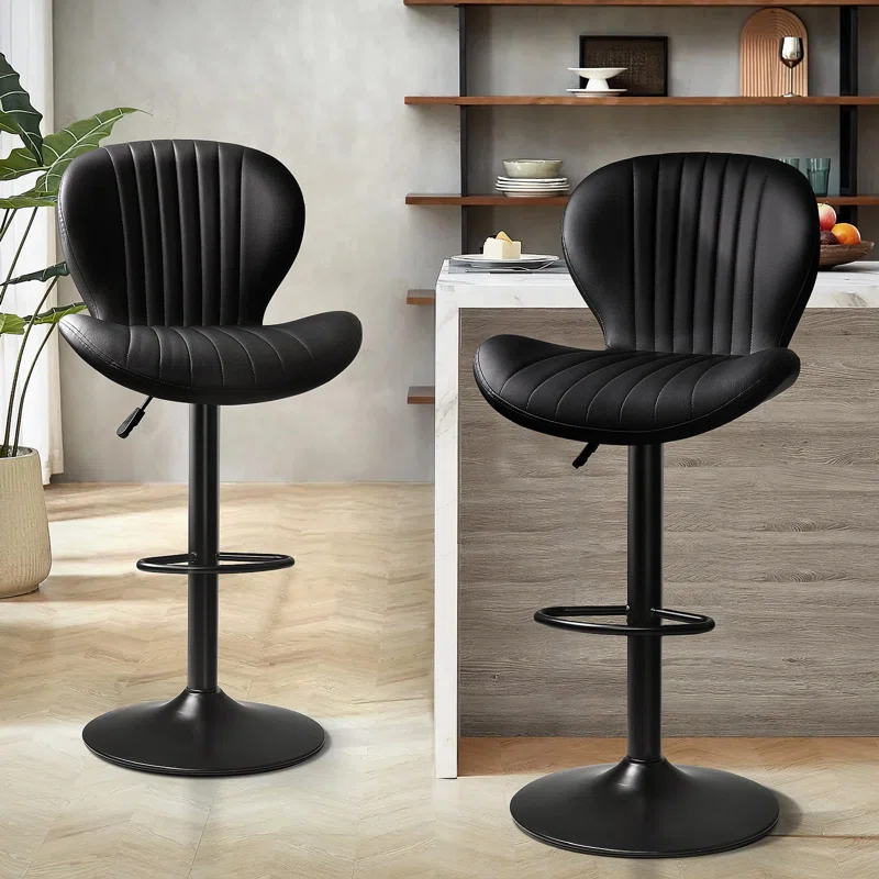 George Oliver Bar Stools Set Of 2,Adjustable Swivel Counter Height Bar Stools With Back & Footrest,Modern Design Bar Chairs,Faux Leather Upholstered Barstools For Bar,Kitchen,Dining Room (Black, Set Of 2)