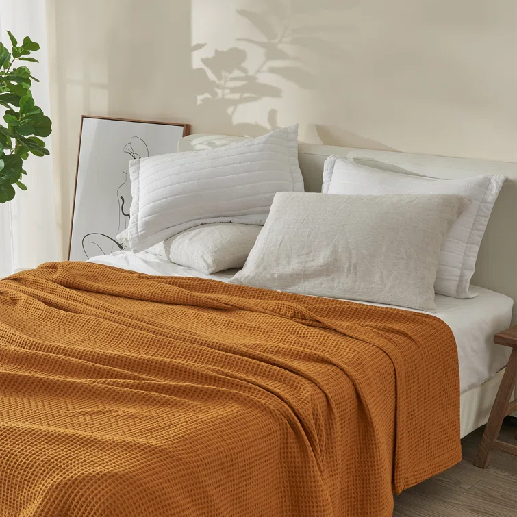 Solid Cotton Waffle Weave Blanket
