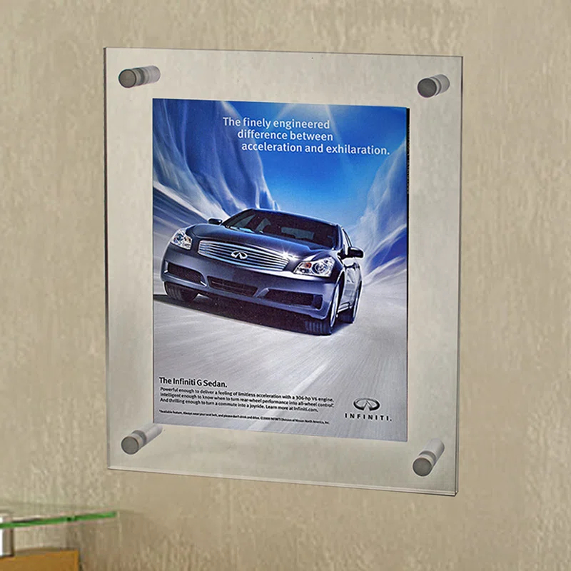 Azar Displays Floating Acrylic Wall Frame with Silver Stand Off Caps: 11" x 17" Graphic Size, Overall Frame Size: 15" x 21"