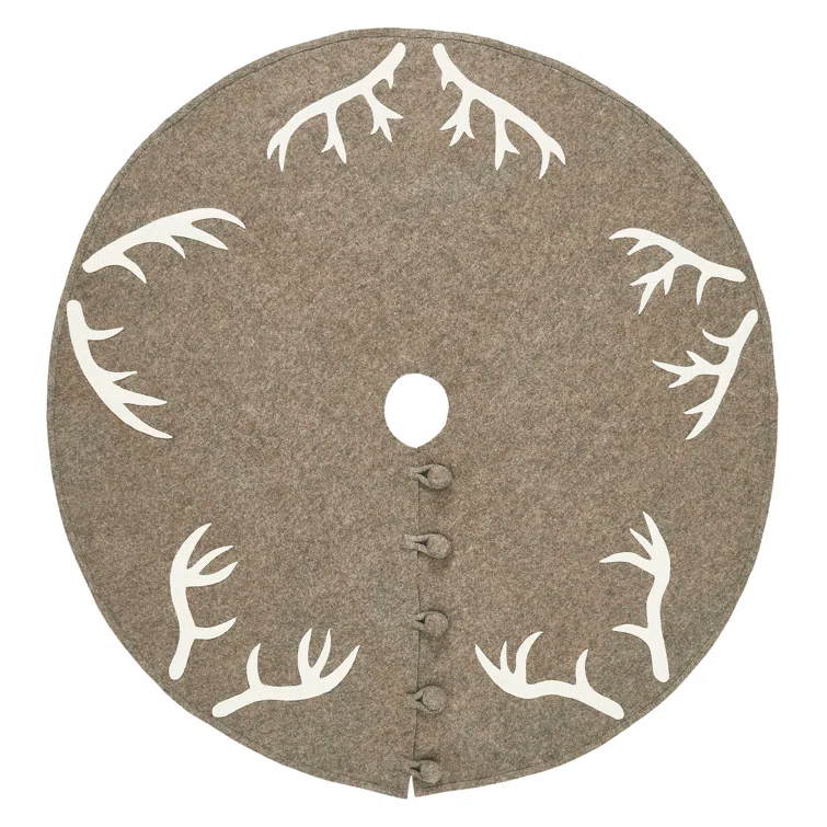 Arcadia Home Handmade Felt Christmas Tree Skirt -Antlers on Gray