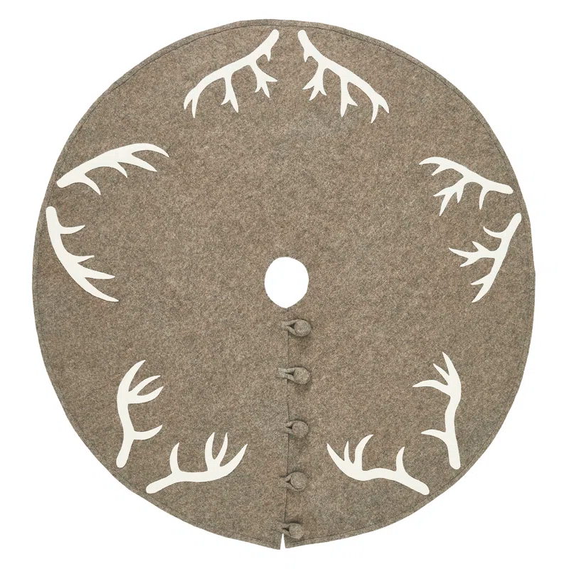 Arcadia Home Handmade Felt Christmas Tree Skirt -Antlers on Gray