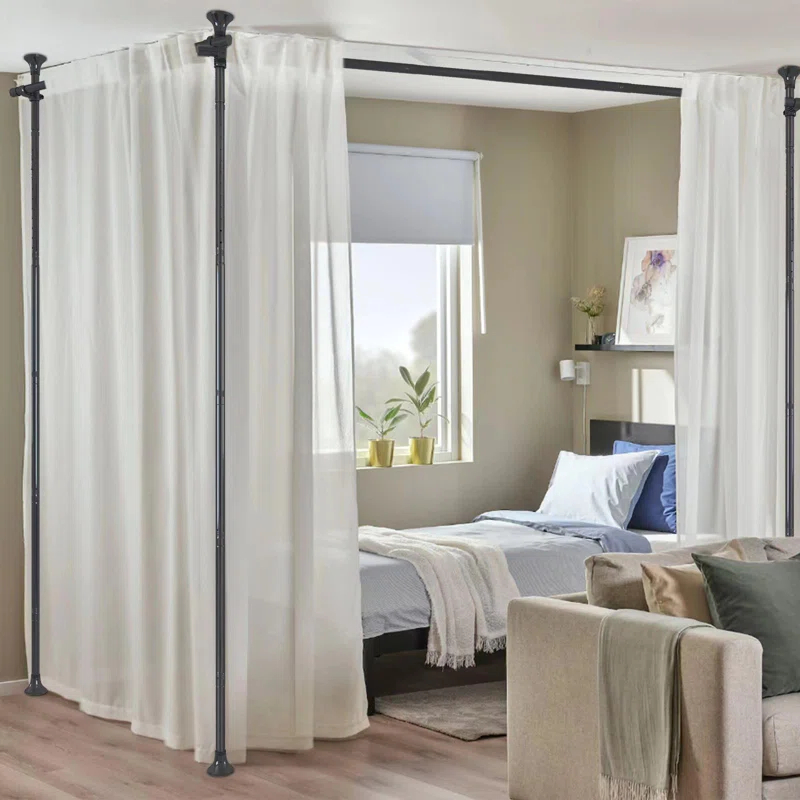 Rebrilliant Room Divider, No Drilling Curtain Rods Hanging Wall Divider For Room Separation, 120” Tall 114” Wide Adjustable Floor To Ceiling Partition Room Dividers, Heavy Duty Corner Room Divider Curtain Rods