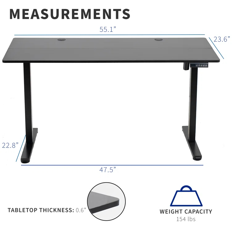 Vivo VIVO 55" x 24" Electric Sit Stand Desk, Height Adjustable Workstation (E155TB series)