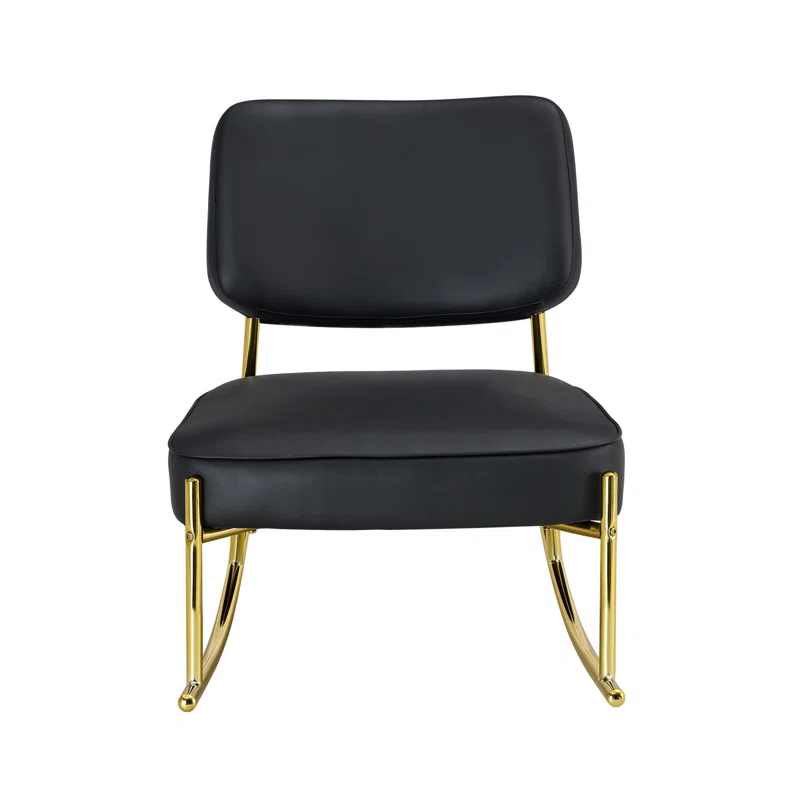 Mercer41 PU Material Cushioned Rocking Chair, Unique Rocking Chair, Cushioned Seat, Backrest Rocking Chair, And Gold Metal Legs. Comfortable Side Chairs In The Living Room, Bedroom, And Office