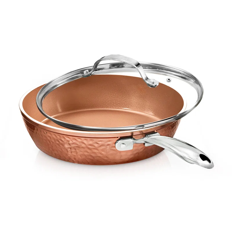 Gotham Steel Gotham Steel Hammered Copper 12'' Nonstick Frying Pan with Lid, Stay Cool Handle, Oven & Dishwasher Safe